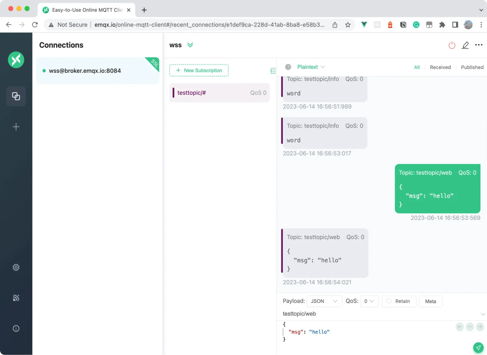 MQTTX Web界面示例