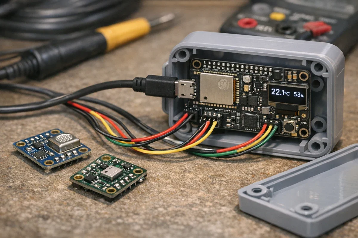 ESP32 多传感器节点的实际安装与线束关系